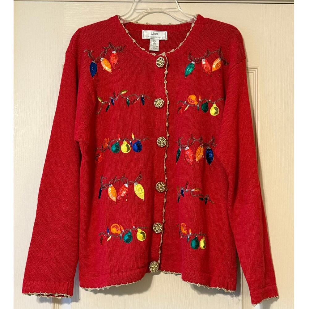 Vintage Lisa International Christmas Lights Knitted Sweater, Size L